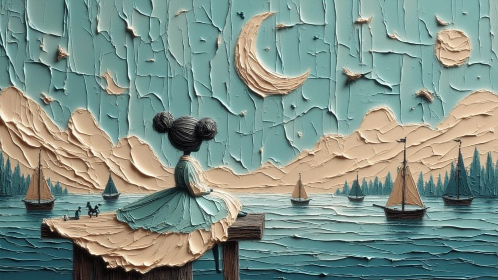 Vintage Paper Diorama of a Coastal Village in a Teacup