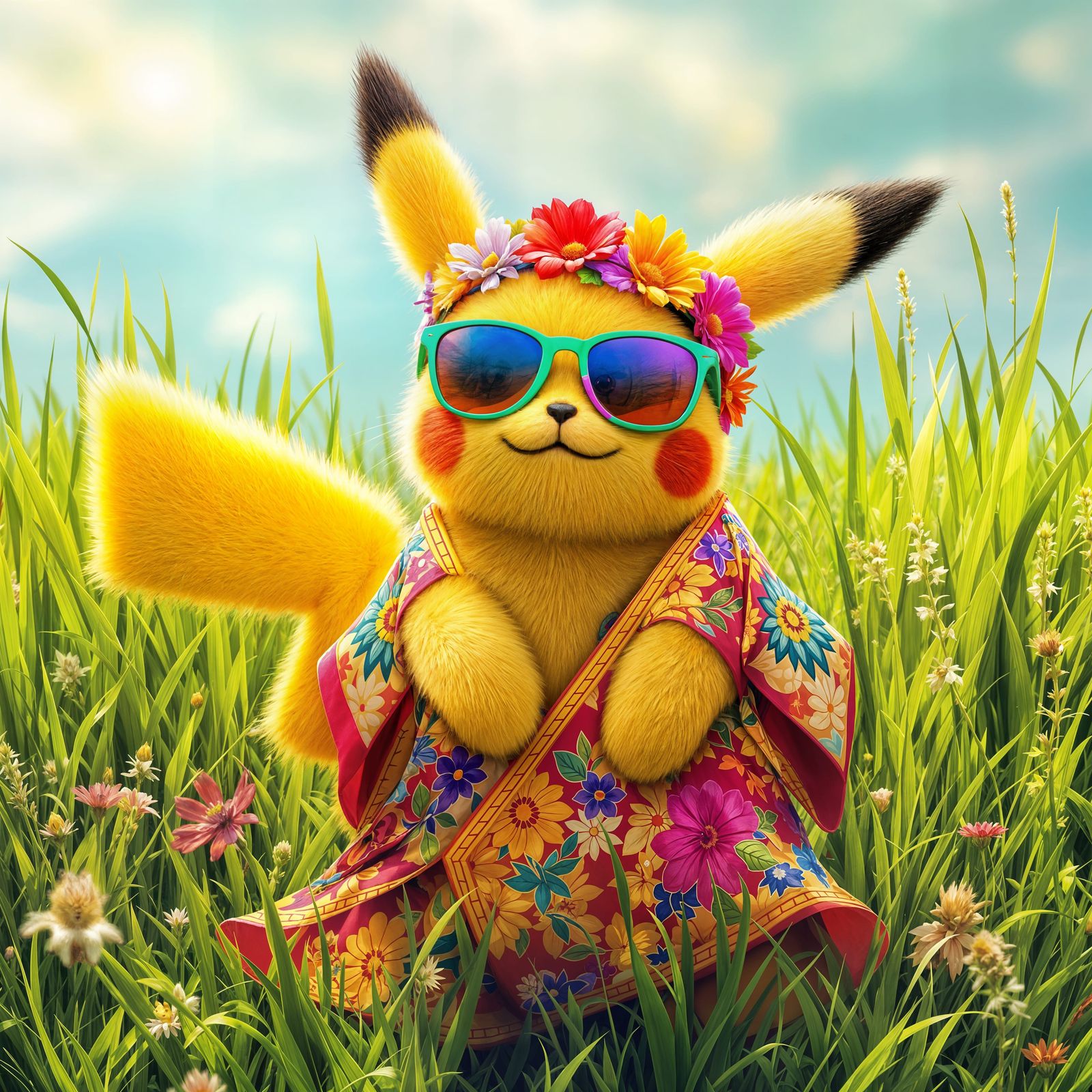 Pikachu in a Groovy Hippie Vibe