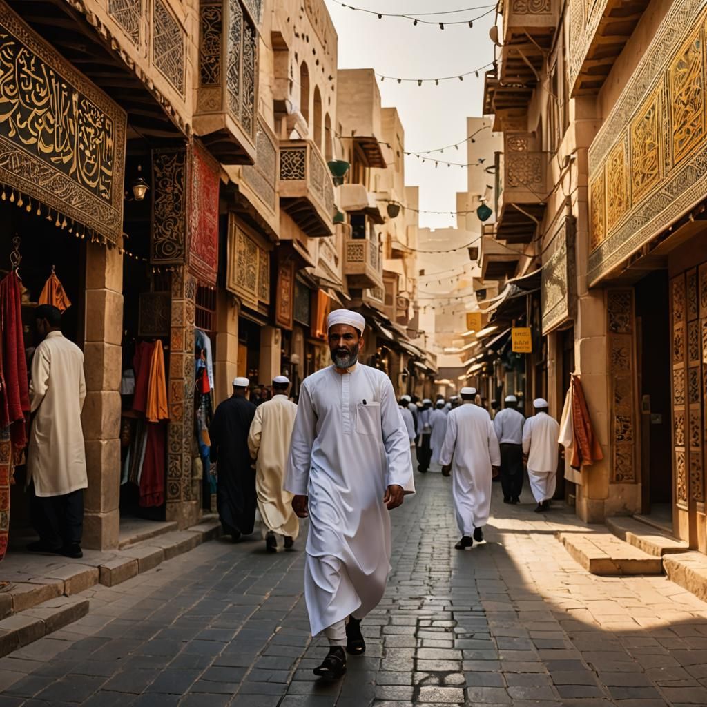 Omani Man in Souk with Islamic Architecture