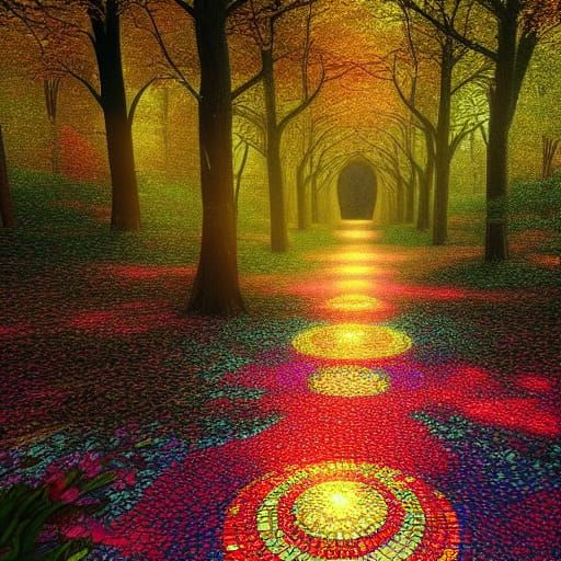 Enchanted Crystal Path Through Elvish Forest