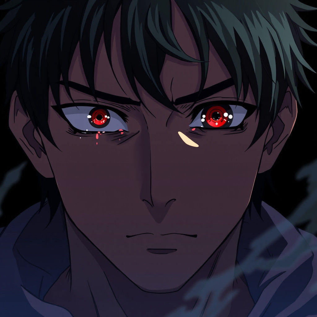 Emotive Anime Portrait: Man Hiding Pain