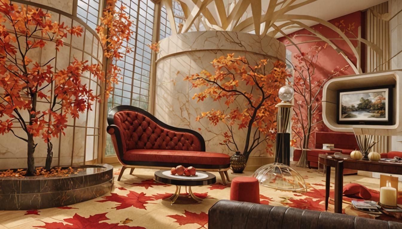 Art Deco Living Room Atrium in Autumn Colors