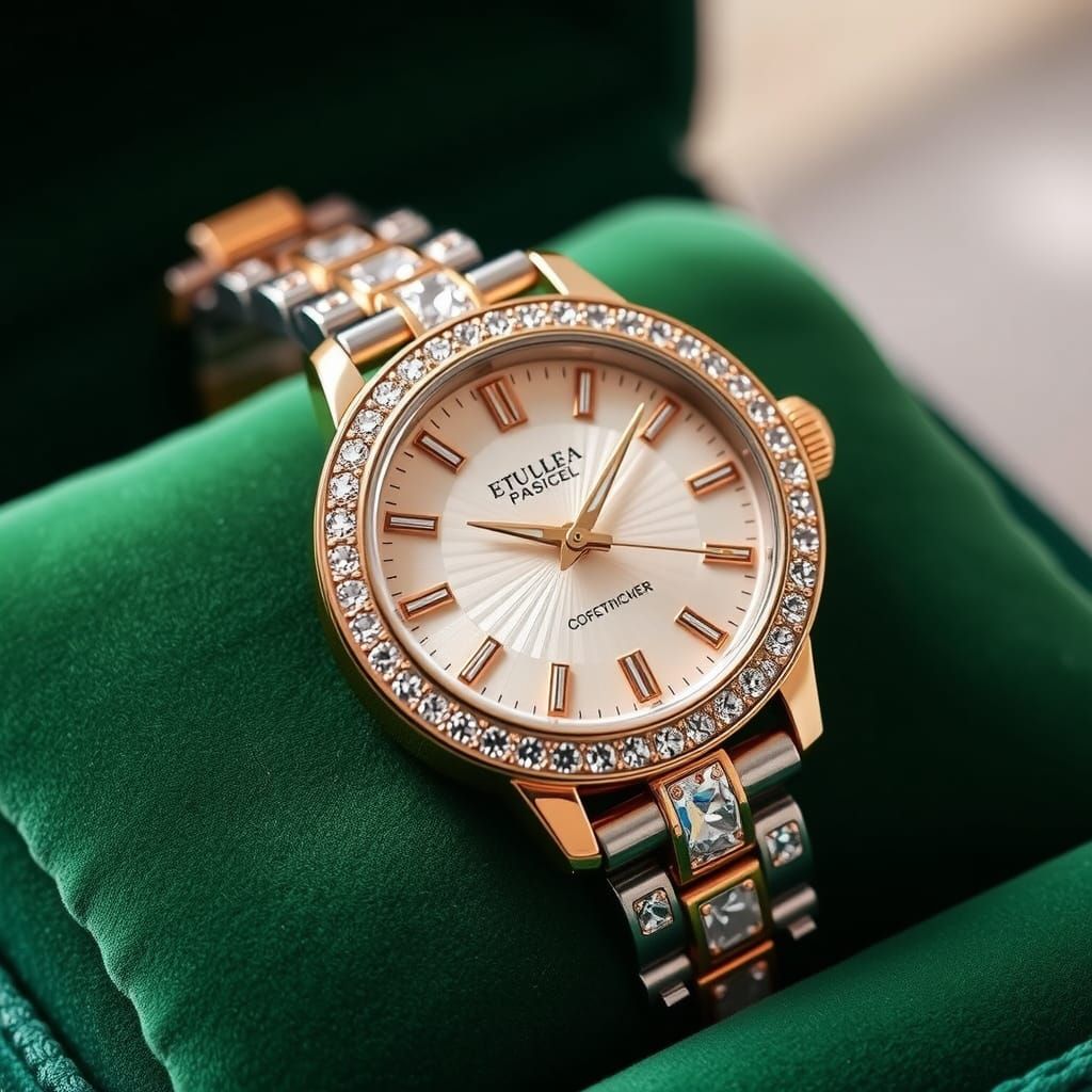 Diamond Bezel Luxury Watch on Velvet Pillow
