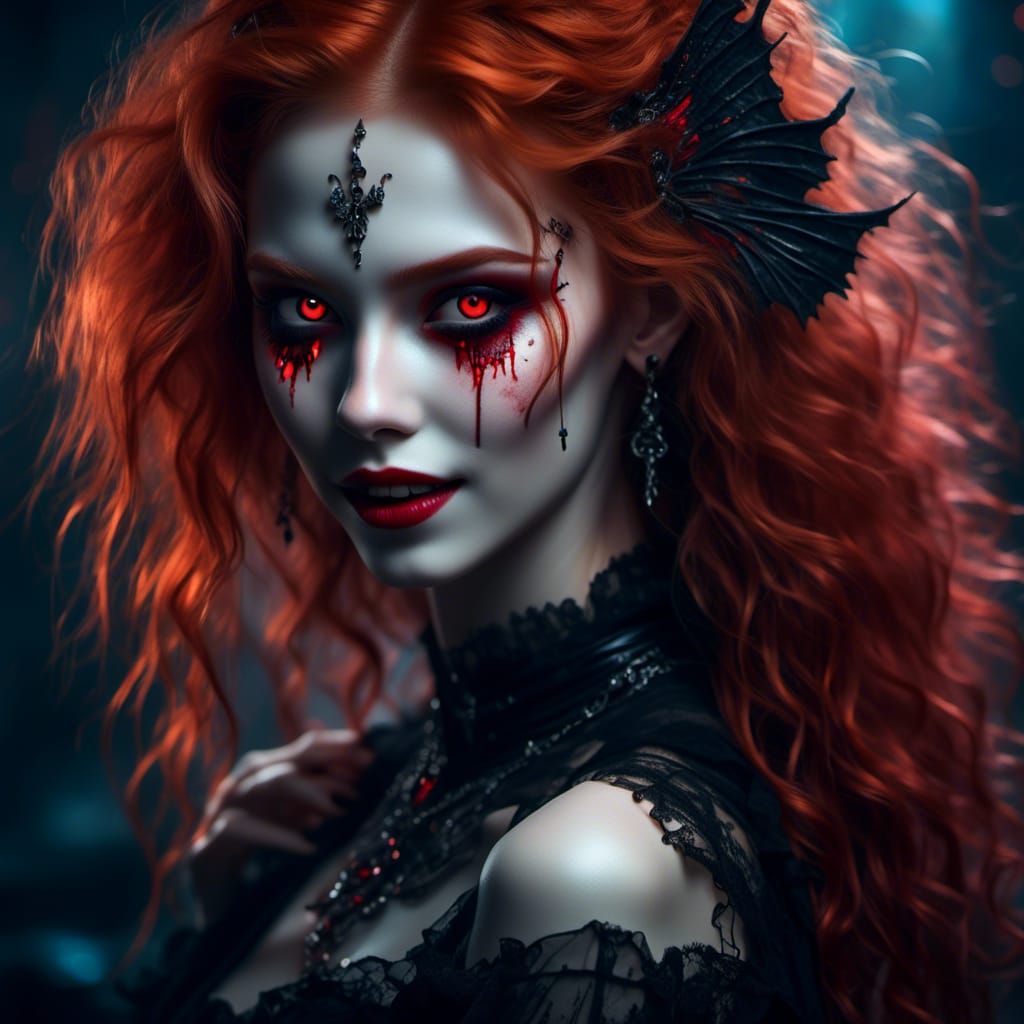 Gothic Ginger Woman in a Theatre