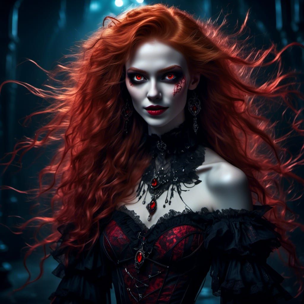 Gothic Ginger Witch in a Spectral Theatre