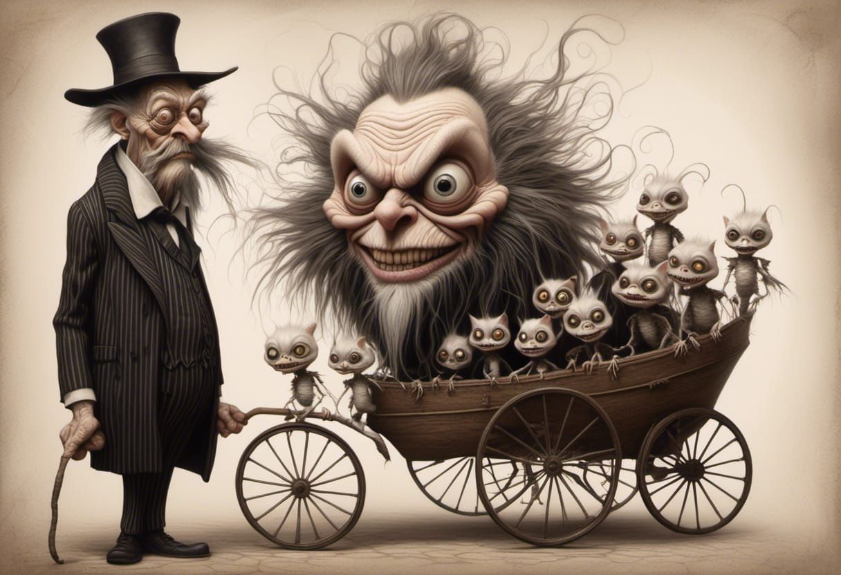 Surreal Caricature Reflecting on Life's Backward Understandi...