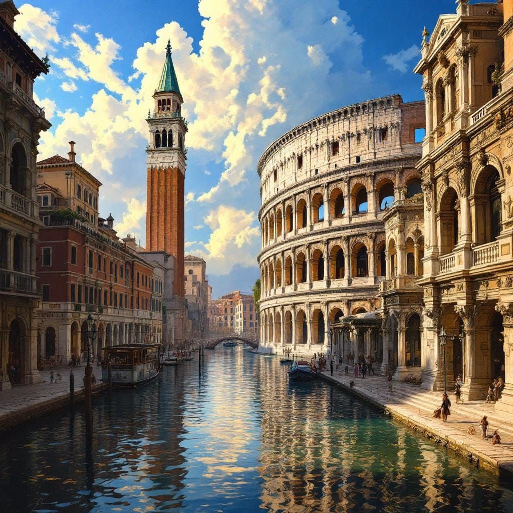 Venice and Colosseum Fusion in Matte Painting Style