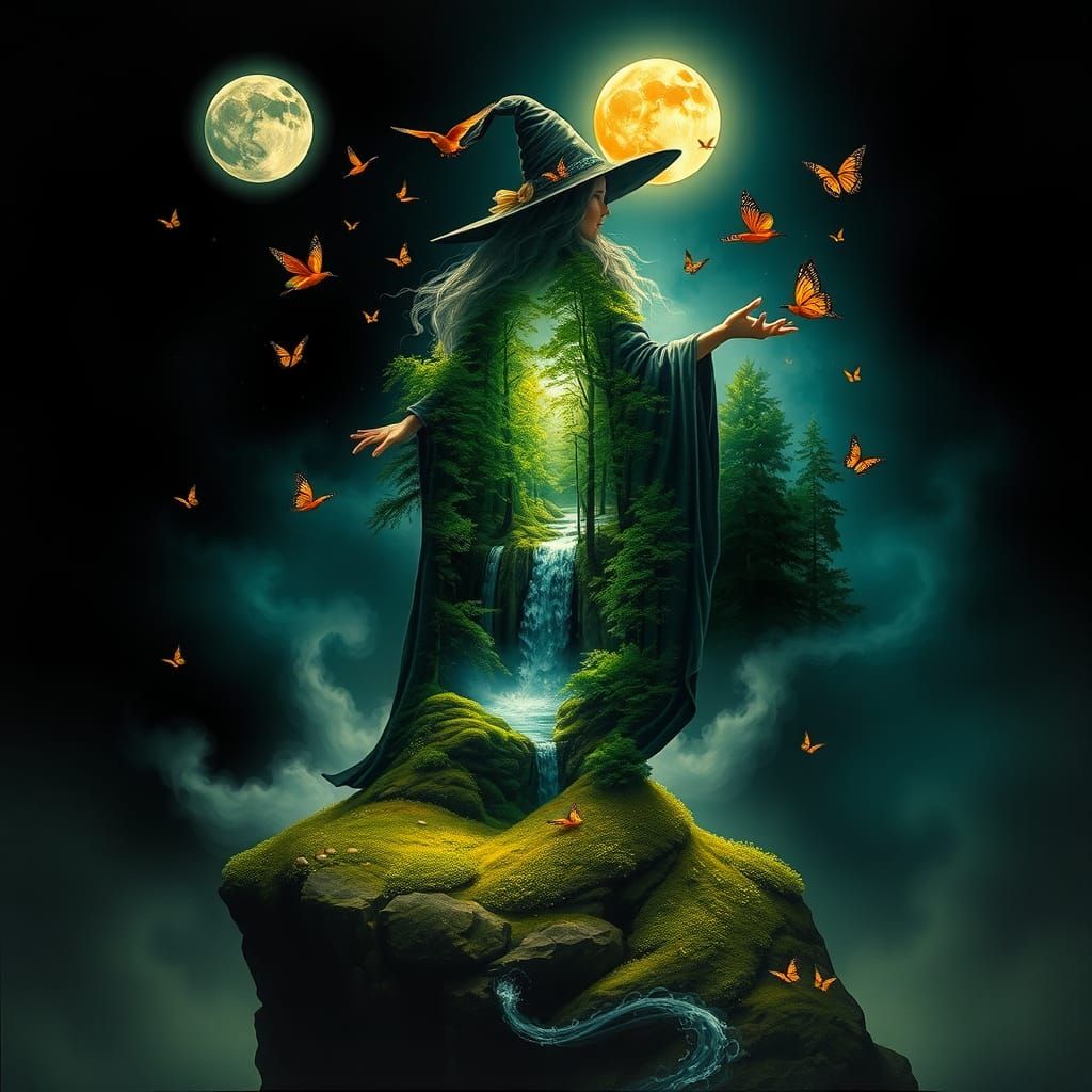 Good Witch with Mystical Landscape Silhouette