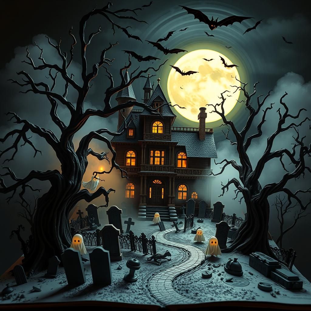Haunted House Popup Book in Dark Whimsical Style