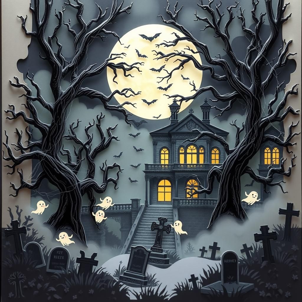 Haunted House Popup Book Scene in Gothic Style