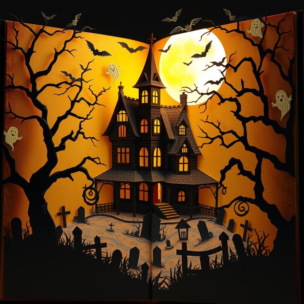 Haunted House Popup Book Illustration in 3D