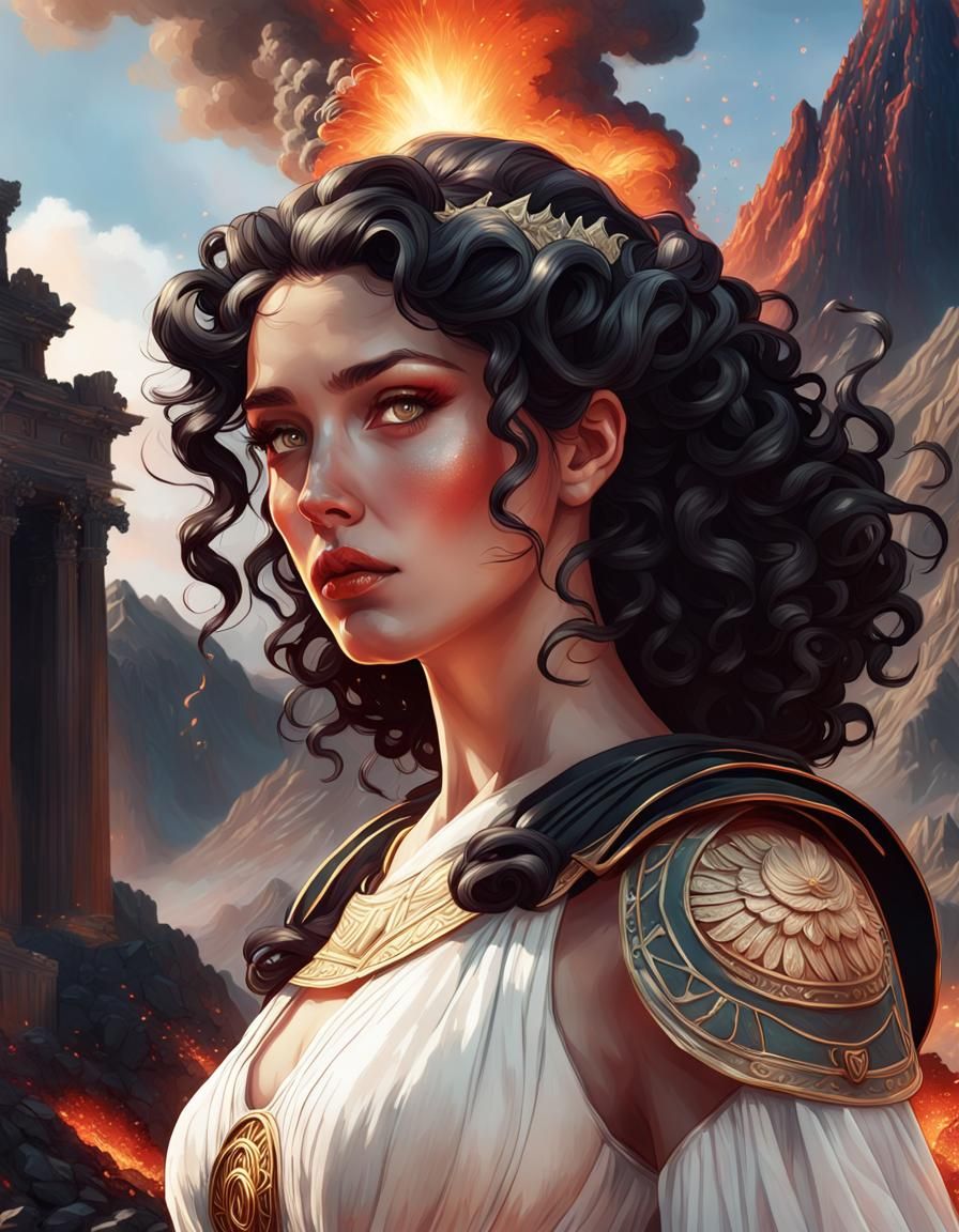 Roman Woman Watching Volcanic Eruption