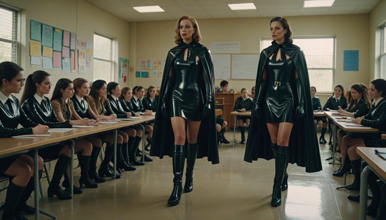 Strict Female Teacher in Latex Teaches Class in Cinematic Fi...