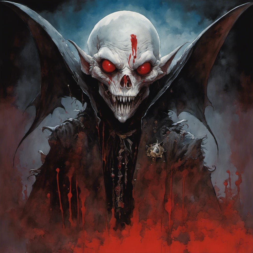 Detailed Vampire in Watercolor Style