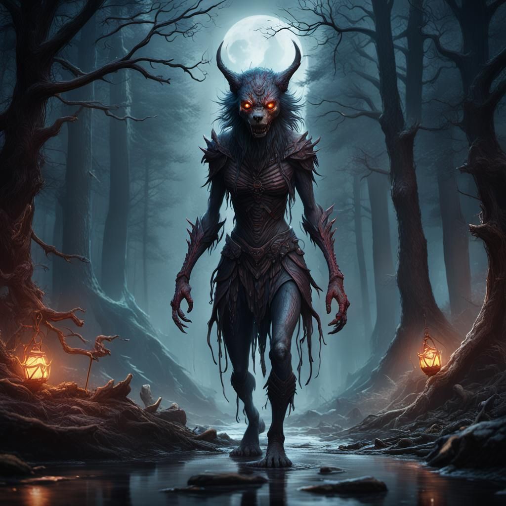 Detailed Female Skinwalker Fantasy Concept Art