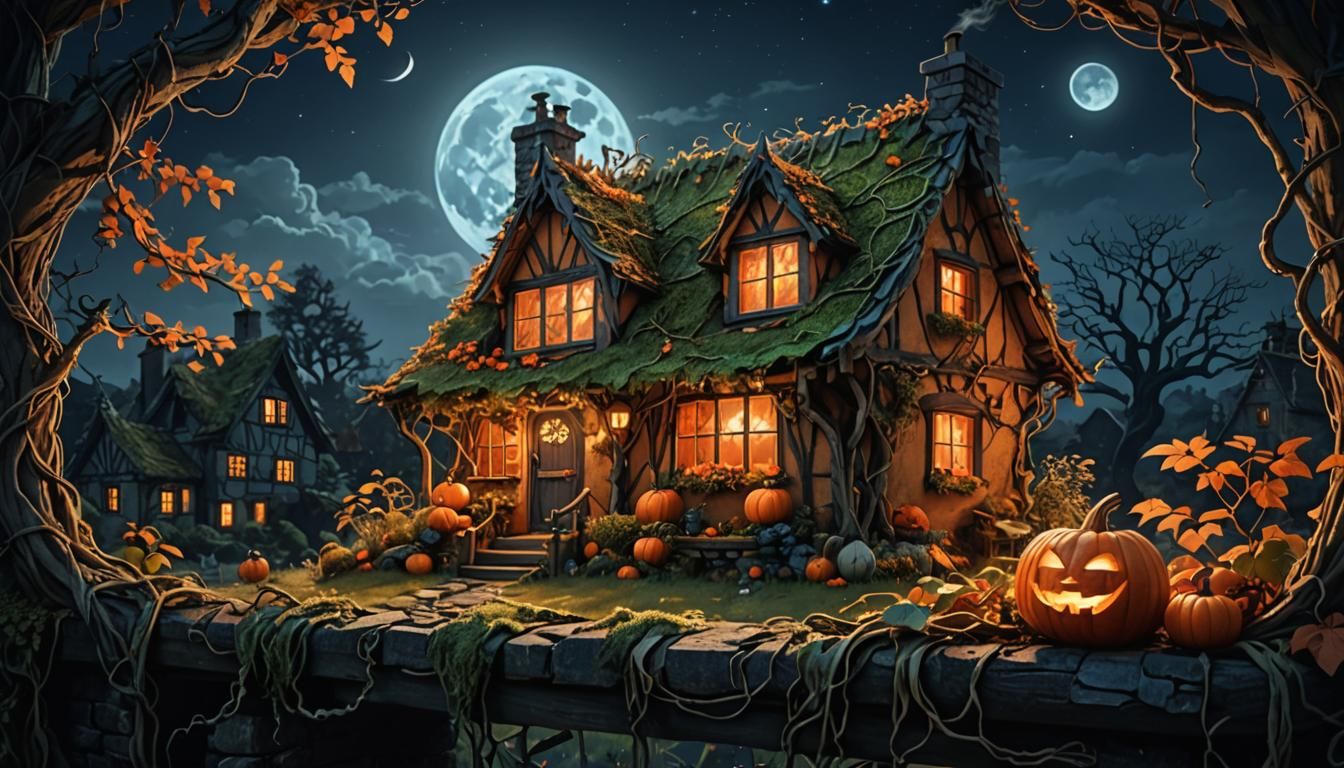 Moonlit Cottagecore Fantasy with Pumpkin