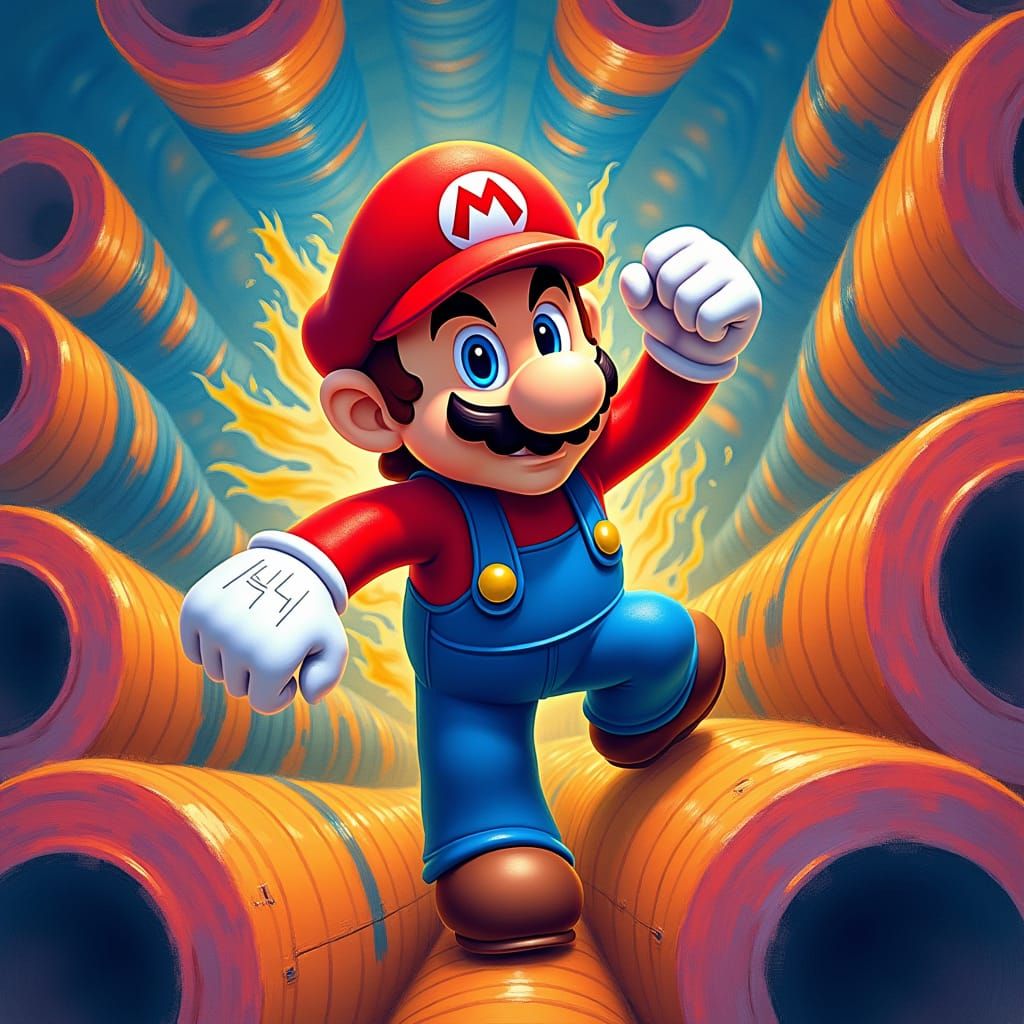 Mario Bursts Through a Kaleidoscope of Pipes