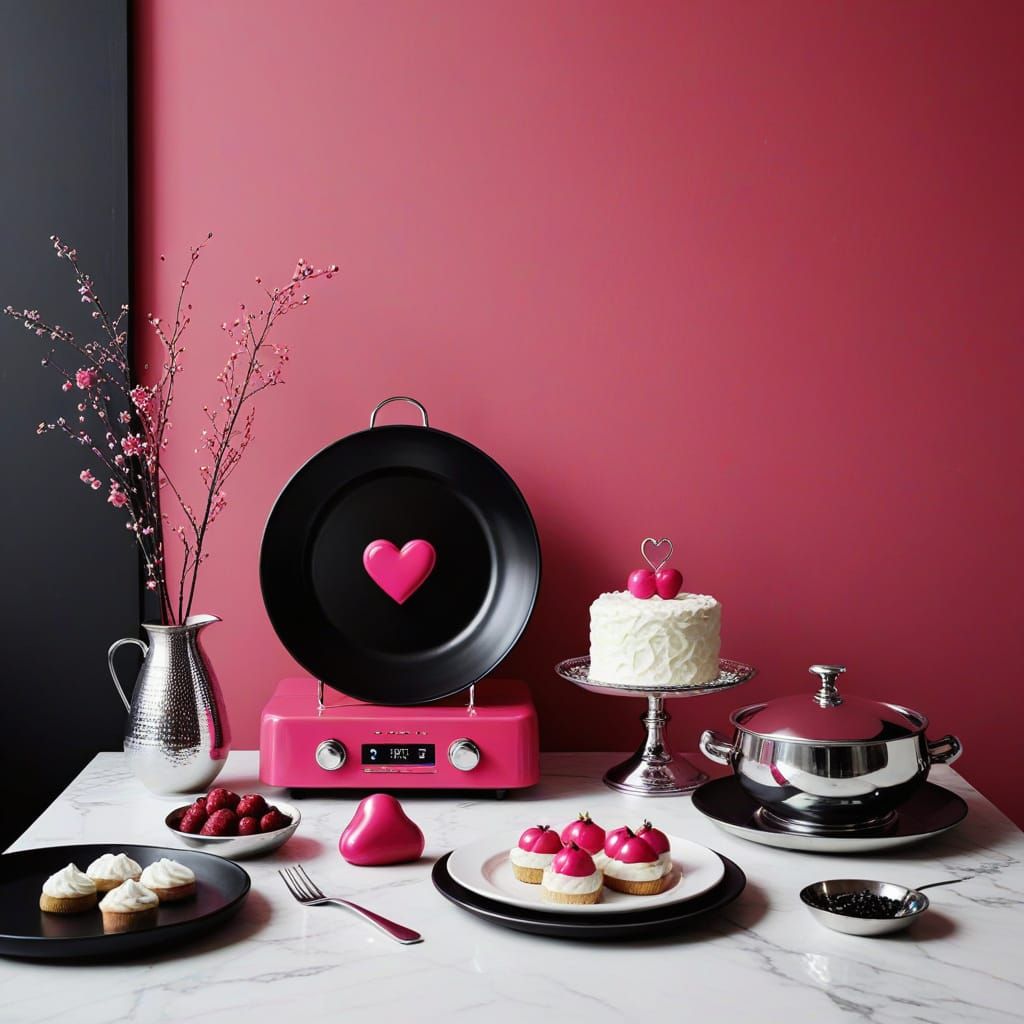 Retro-Style Home Still Life in Hot Pink and Black