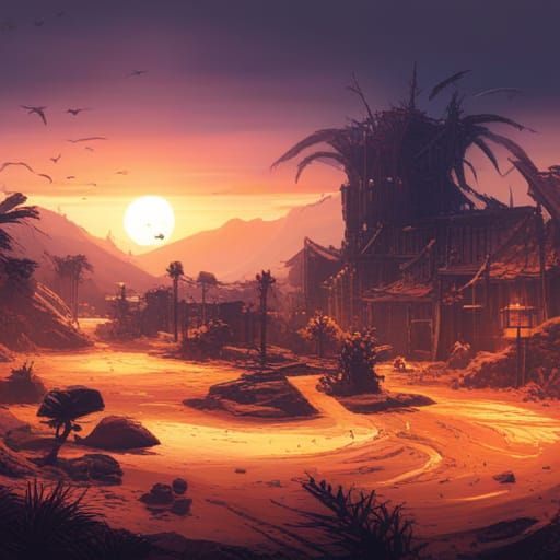 Dark Fantasy Tropical Landscape, Matte Painting