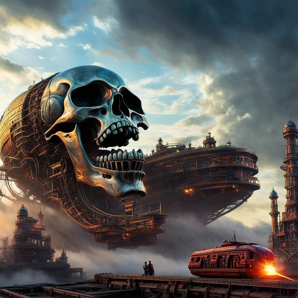 Skull Meets Machine God: Epic 3D Render