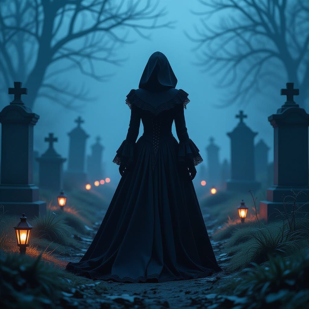 Neon Graveyard Figure in Gothic Style