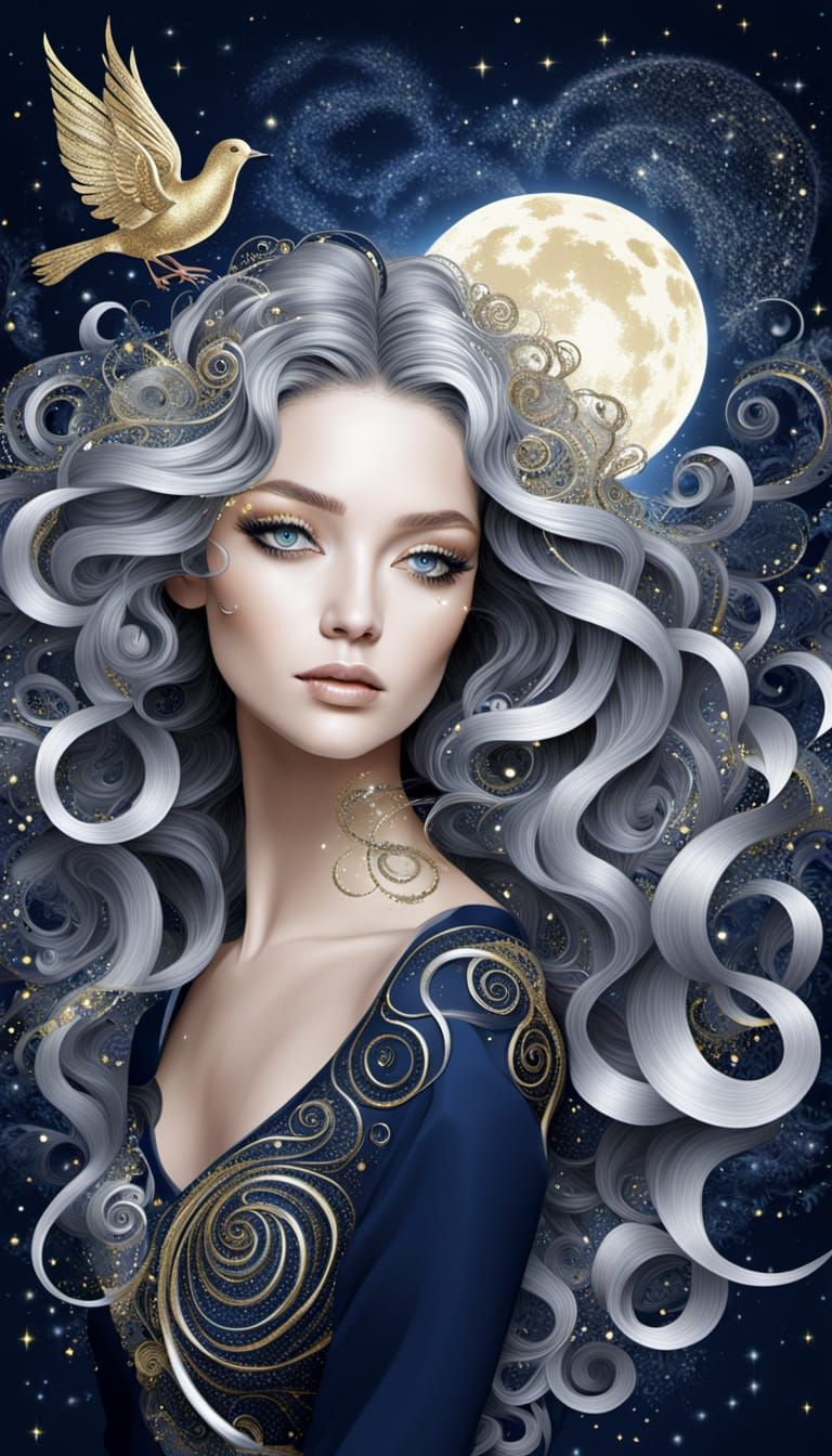 Celestial Goddess in Moonlit Forest
