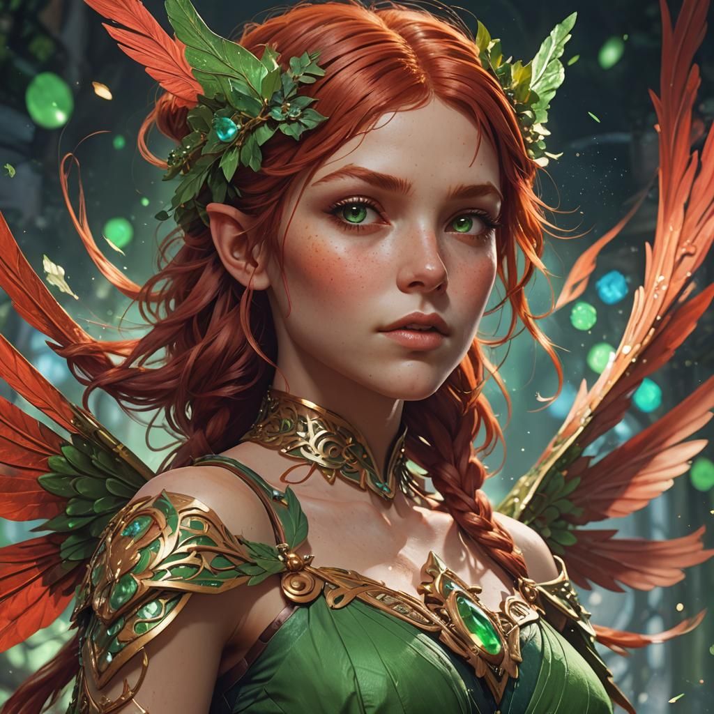 Red-Haired Goddess with Green Eyes: Fantasy Portrait
