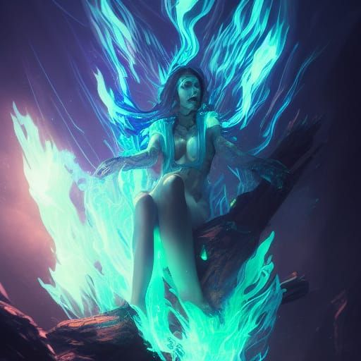 Blue Witch with Indigo Potions, Hyperdetailed Art