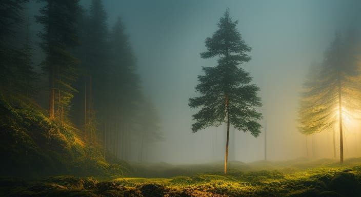 Obsidian Crystal in Foggy Fantasy Forest