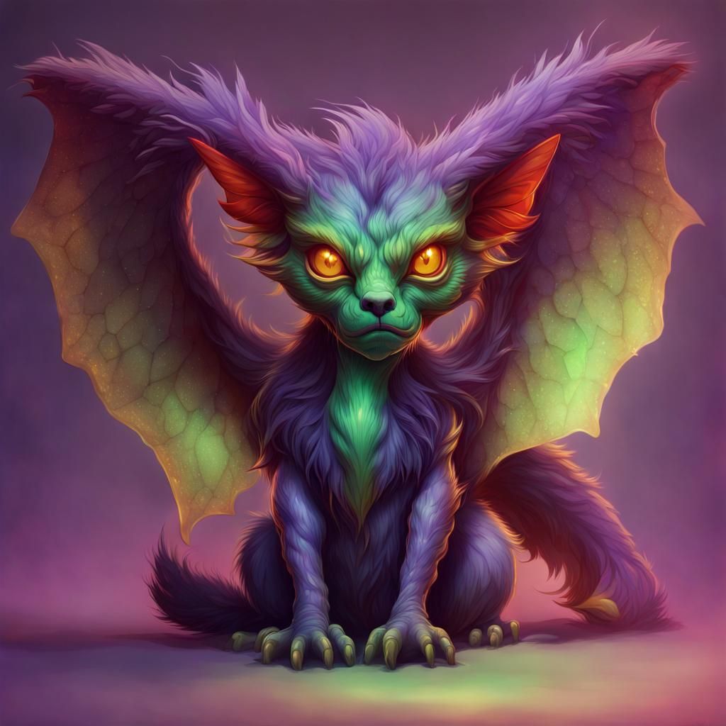 Realistic Winged Monster with Glowing Eyes