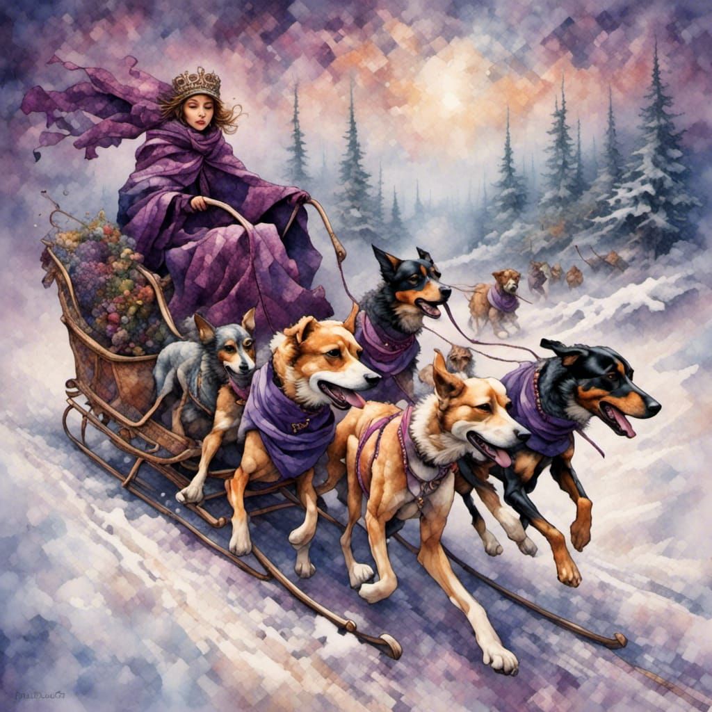 Dog Sled Team on Snowy Track
