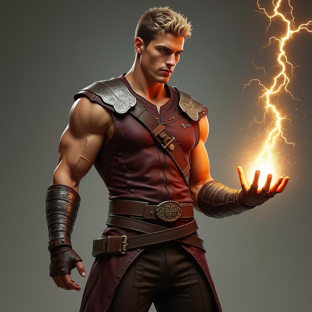 Mystical Warrior Unleashing Lightning Magic