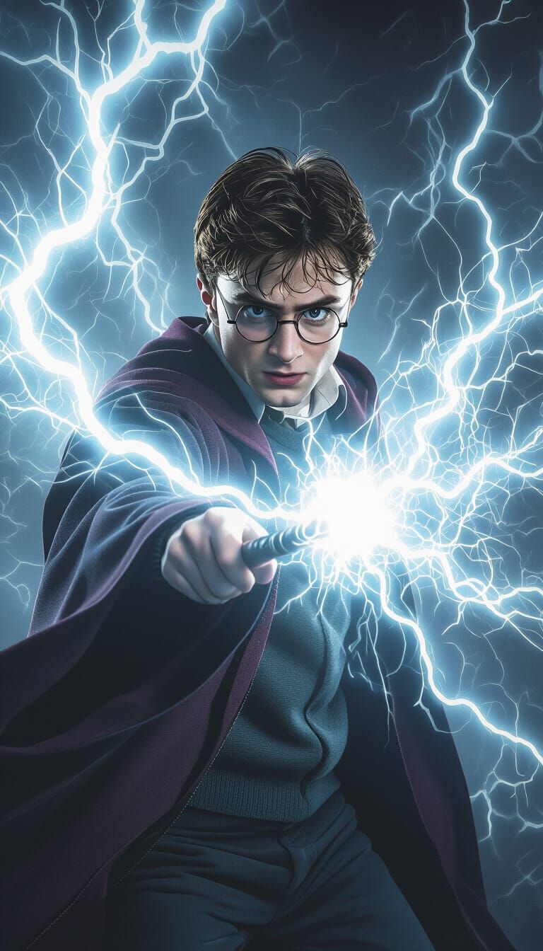Harry Potter Wielding Magic with Mystical Force