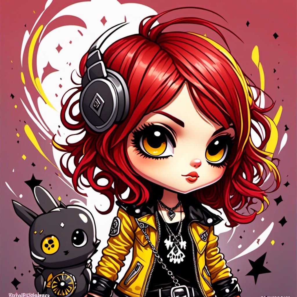 Cute Chibi Rock Girl Cartoon in Leather