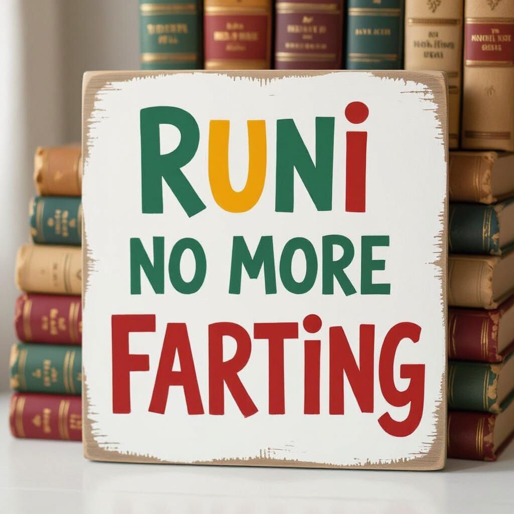 Hand-Painted Sign: Runi No More Farting, Folk Art Style