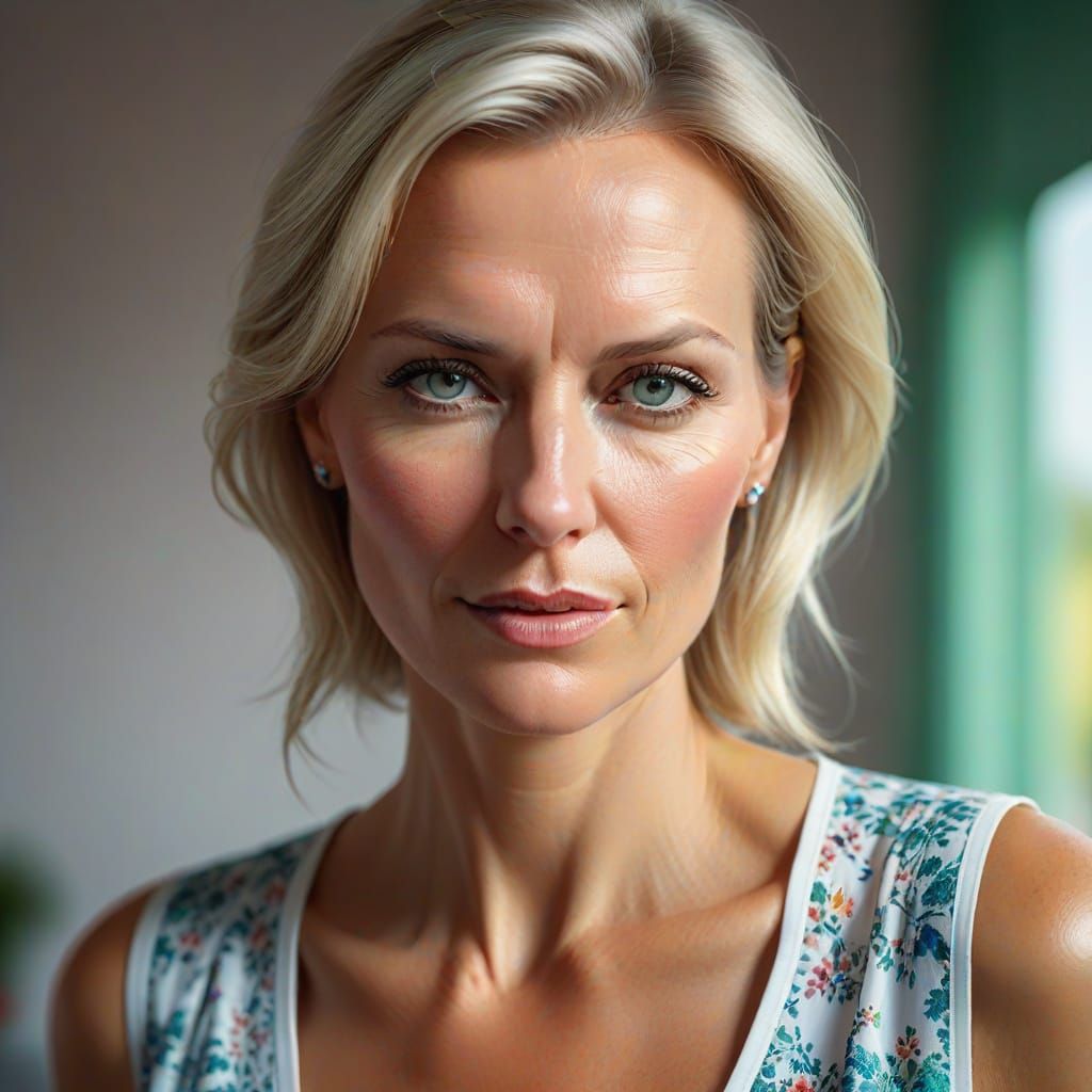 Hyper-Realistic Portrait of a Swedish Woman in a Deep Neckli...