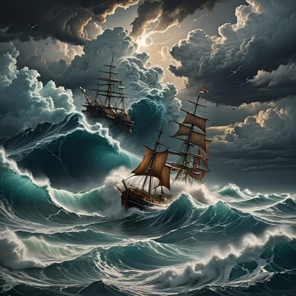 Stormy Ocean Landscape Collage in Surreal Style