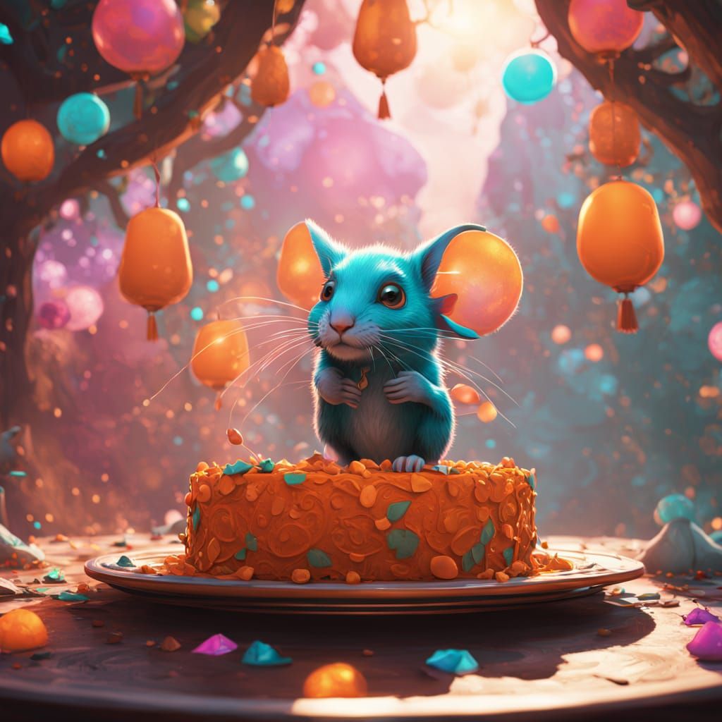 Microscopic Mouse Birthday Party: 3D Digital Art