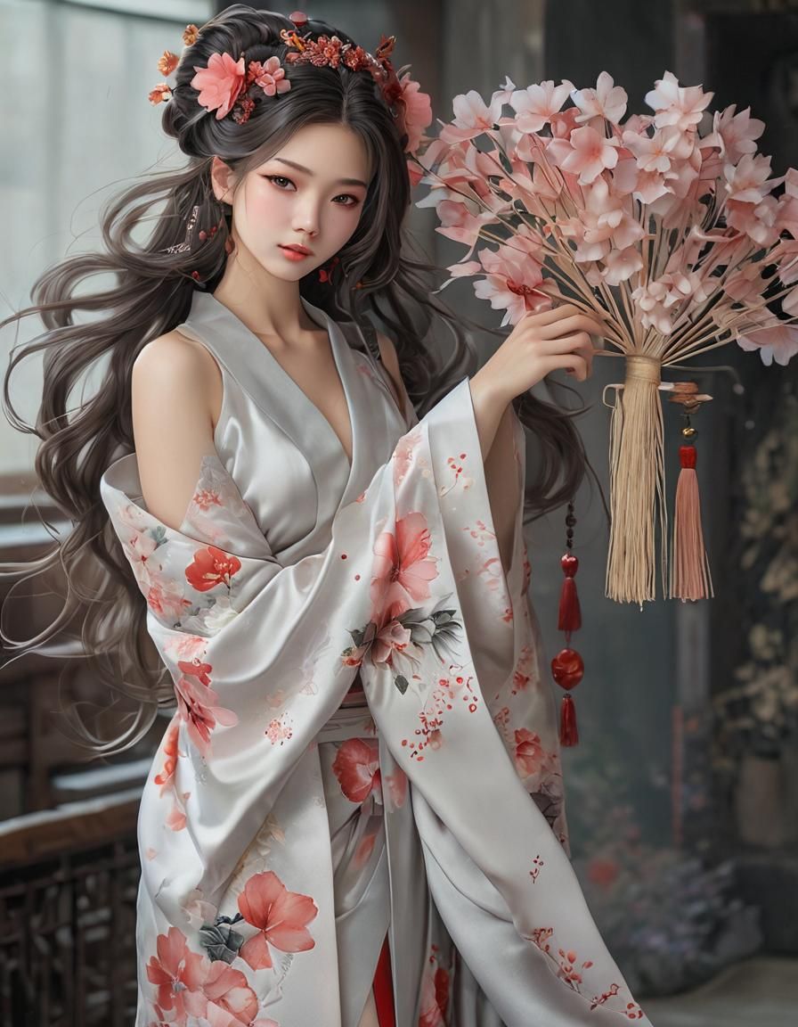 Smiling Geisha Portrait in Hyperrealist Style