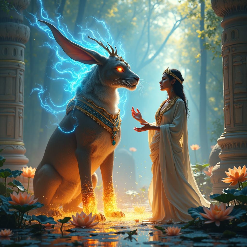 Mystical Jaguar-Donkey Protector in a Fantasy Scene