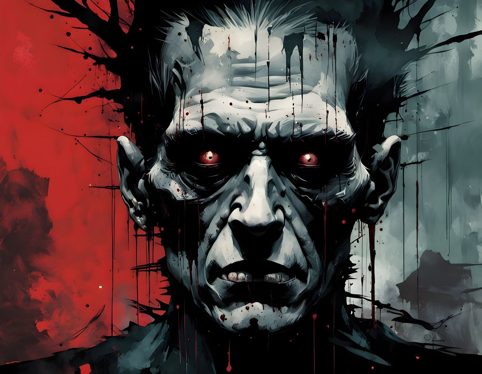 Frankenstein's Creature in Disturbing Blue and Pink