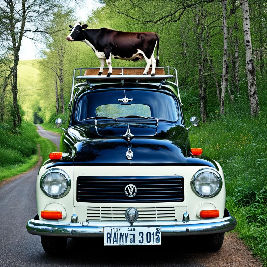 Cow in a VW Bus: Unexpected Roadside Encounter