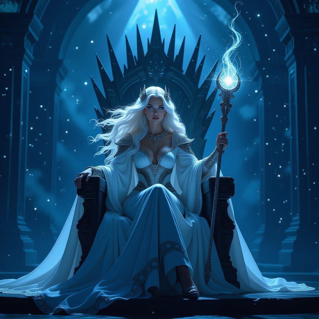 Regal Woman on Star Throne, Cinematic Matte Painting