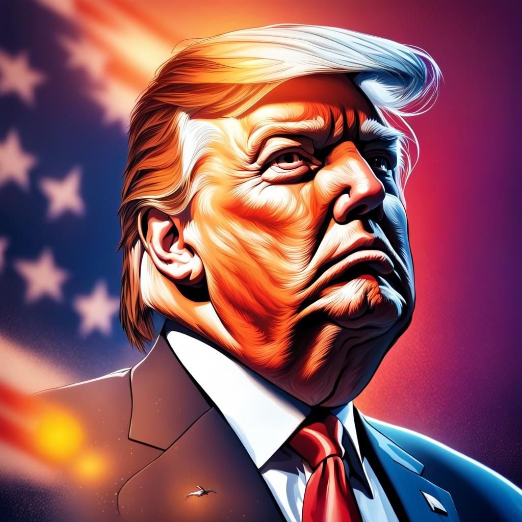 Hyperrealistic Donald Trump with American Flag