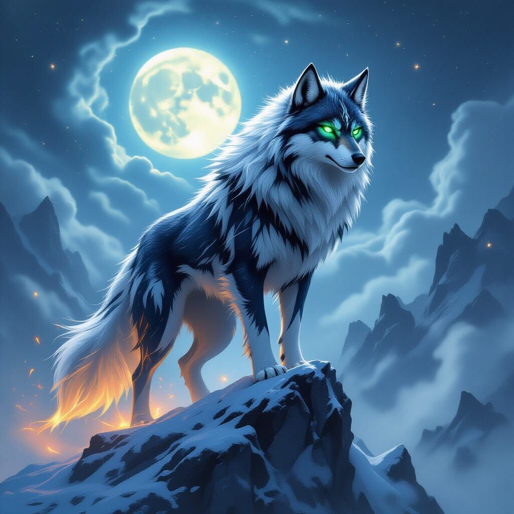 Majestic Dragon-Wolf Hybrid on Misty Peak