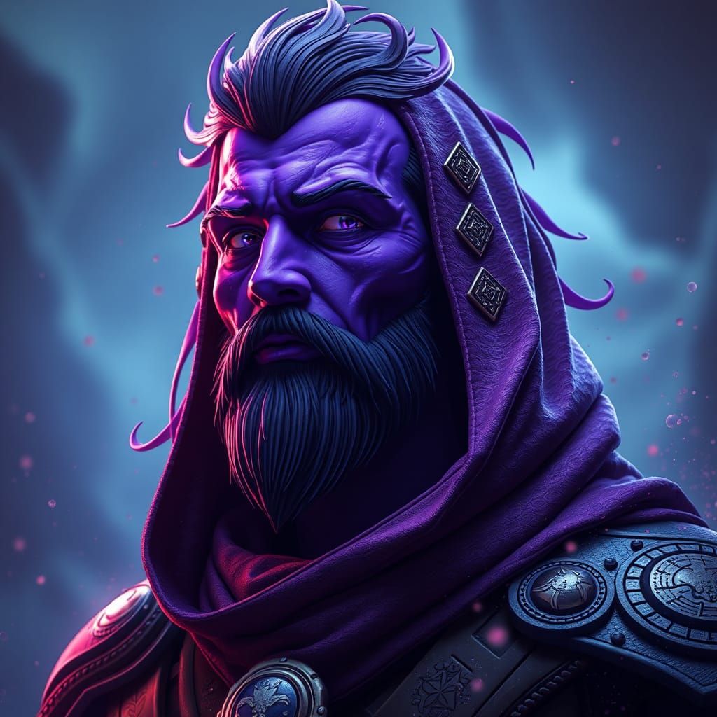 Fantastical Purple Man in Detailed Matte Painting