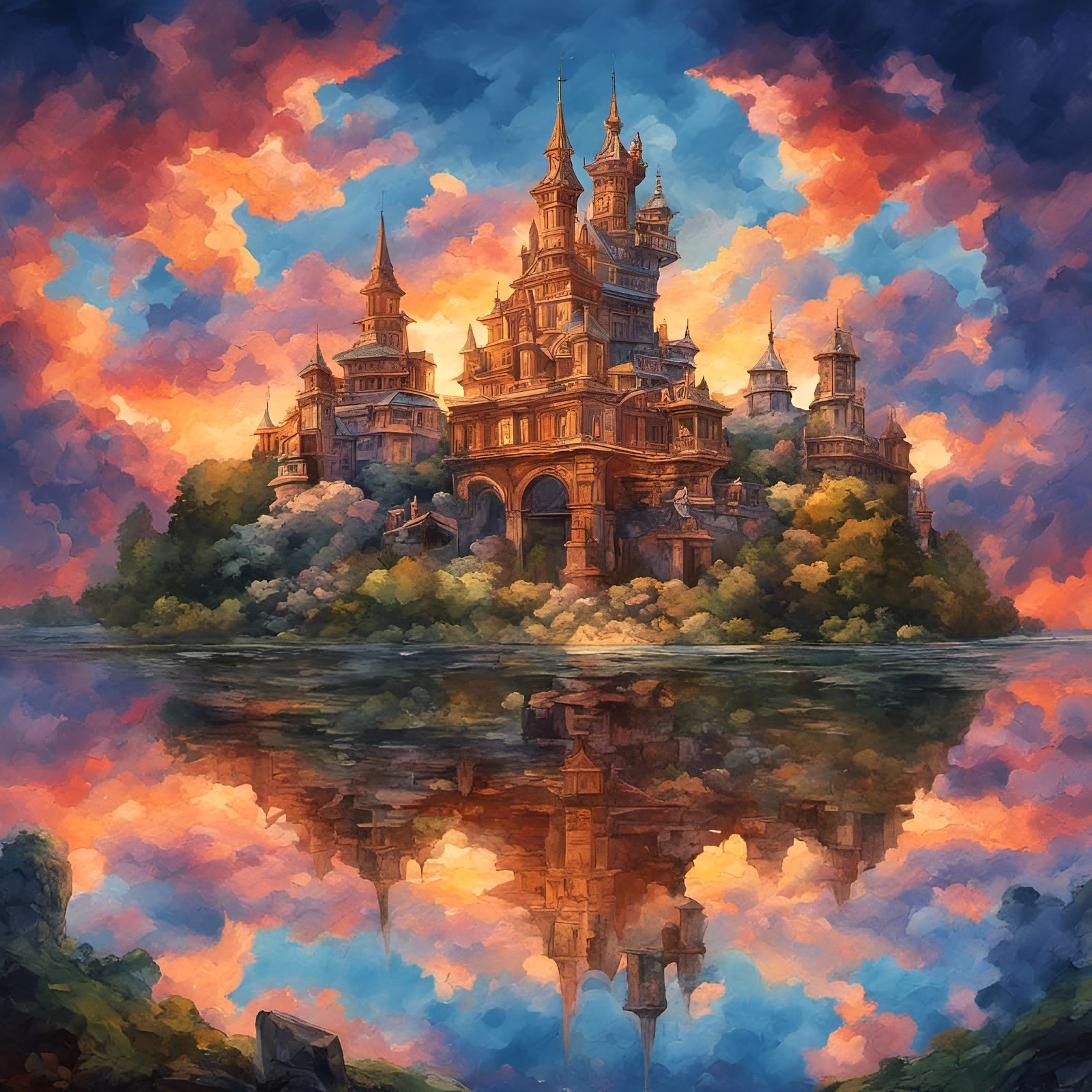 Floating Castle: Bismuth and Glass in Sunset