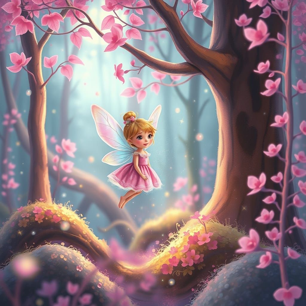Adorable Fairy in Enchanting Pink Forest