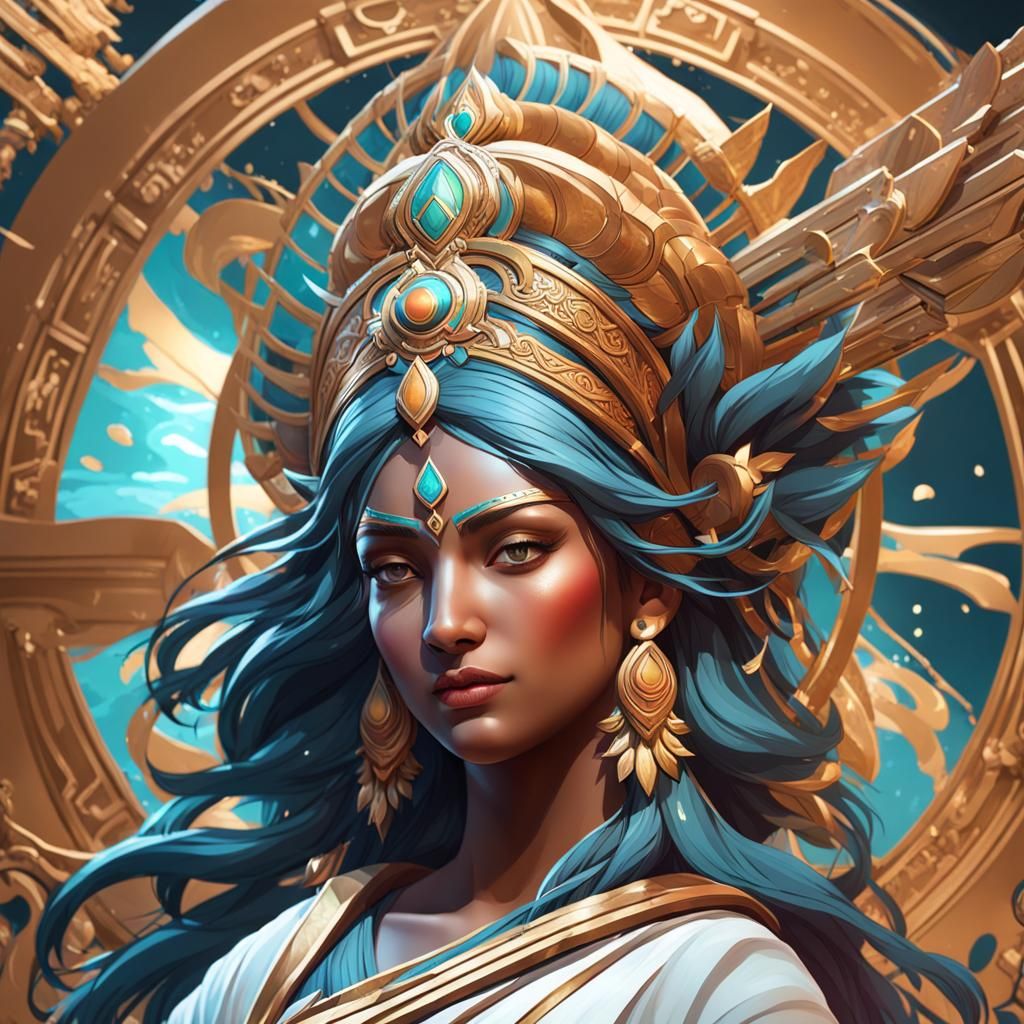 Detailed Portrait of Saraswati in Art Nouveau Style