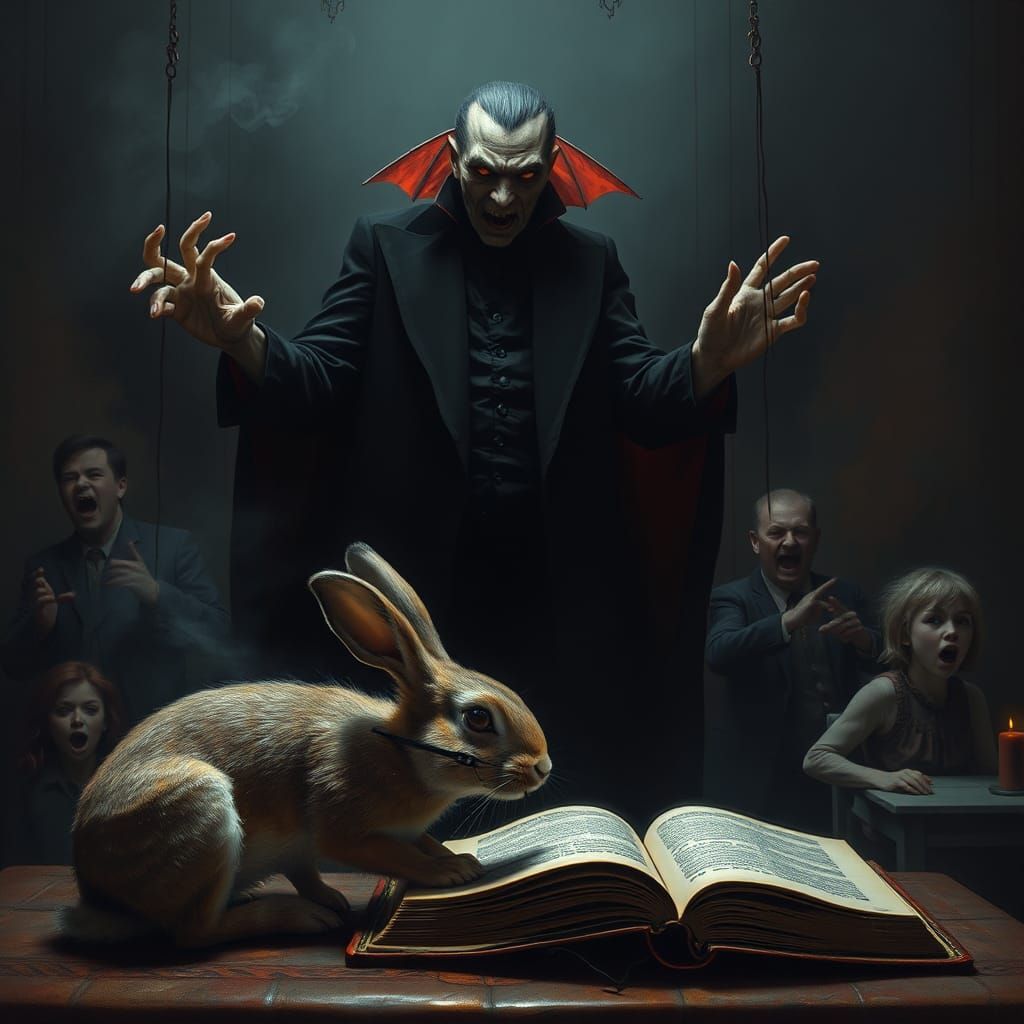 Vampire Puppets and Literary Rabbit: A Grotesque Scene